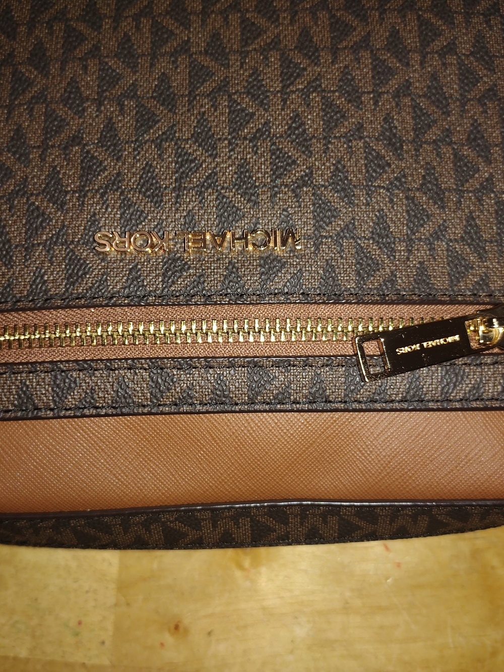 Michael Kors Brown Logo-Print Crossbody with Gold Hardware
